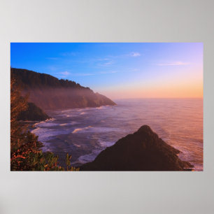 Poster Vue côtière de Cliff en Oregon au coucher du solei