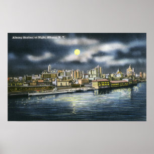 Poster Vue d'Albany Skyline la nuit