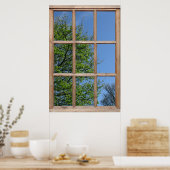 Poster Vue d'arbre feuillu depuis une fenêtre (Cuisine)
