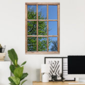 Poster Vue d'arbre feuillu depuis une fenêtre (Bureau à domicile)