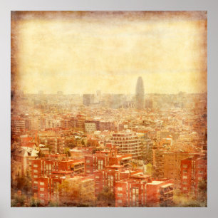 Poster Vue de Barcelone en grunge et style rétro. barce