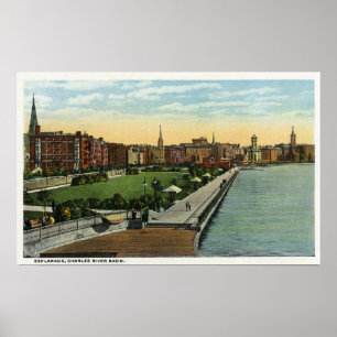 Poster Vue de bassin et d'esplanade de Charles River