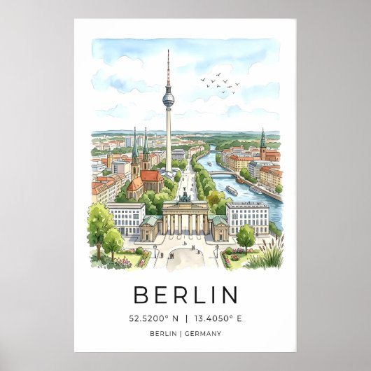 Poster Vue de Berlin - Panorama dessiné à la main avec (Devant)