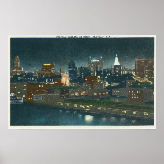 Poster Vue de Buffalo Skyline la nuit (Devant)