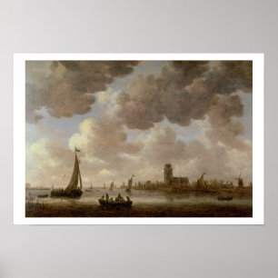 Poster Vue de Dordrecht en aval du Grote Kerk,