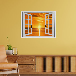 Poster Vue de fenêtre fausse de coucher de soleil magnifi