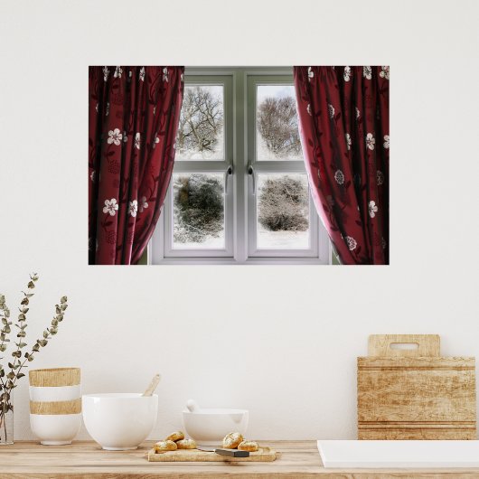 Poster Vue de fenêtre sur une scène de neige (Cuisine)