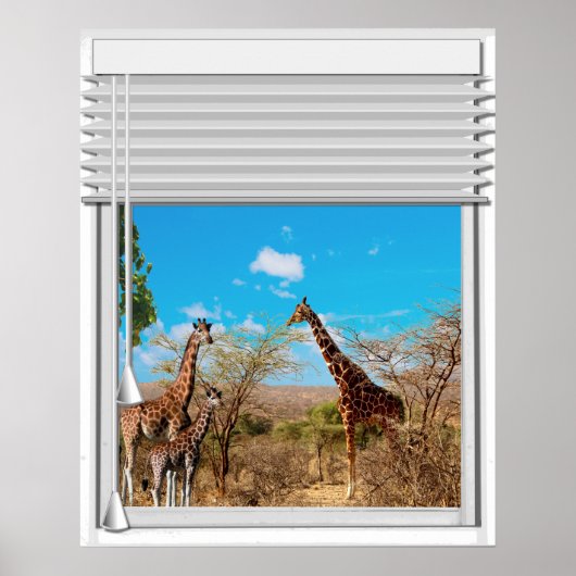 Poster Vue de fenêtres fausses de girafes (Devant)