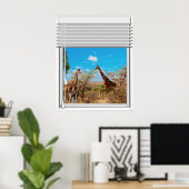 Poster Vue de fenêtres fausses de girafes (Bureau à domicile)