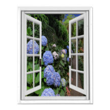 Vue de jardin d'hortensias Fausse fenêtre