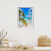 Poster Vue de la fenêtre artificielle Palms and Beach (Cuisine)