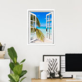 Poster Vue de la fenêtre artificielle Palms and Beach (Bureau à domicile)