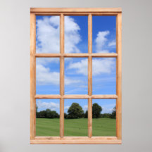 Vue de la fenêtre de l'herbe verte, des arbres et