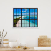 Poster Vue de la fenêtre Tropical Beach Lattice (Cuisine)