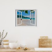 Poster Vue de la fenêtre Tropical Ocean Faux (Cuisine)