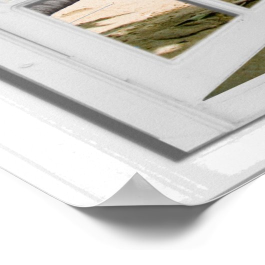 Poster Vue de la fenêtre Tropical Palms and Ocean Faux (Coin)