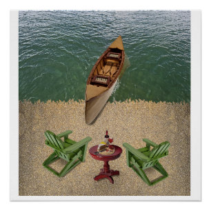 Poster Vue de la plage avec des délices au vin et au from