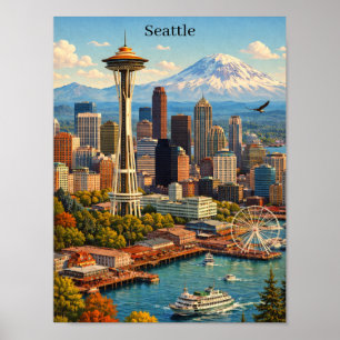 Poster Vue de la skyline de Seattle, Washington