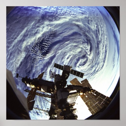Poster Vue de la station spatiale Mir sur fond de Terre (Devant)