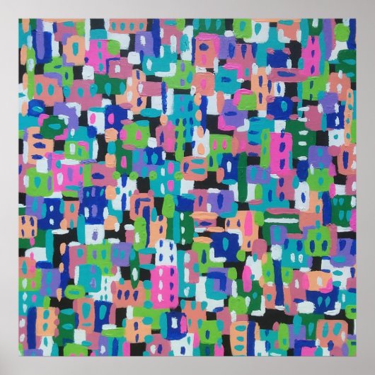 Poster Vue de la ville à la peinture Abstraite de nuit (Devant)