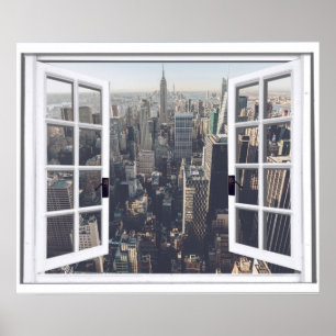 Poster Vue de la ville de New York Fausse Fenêtre