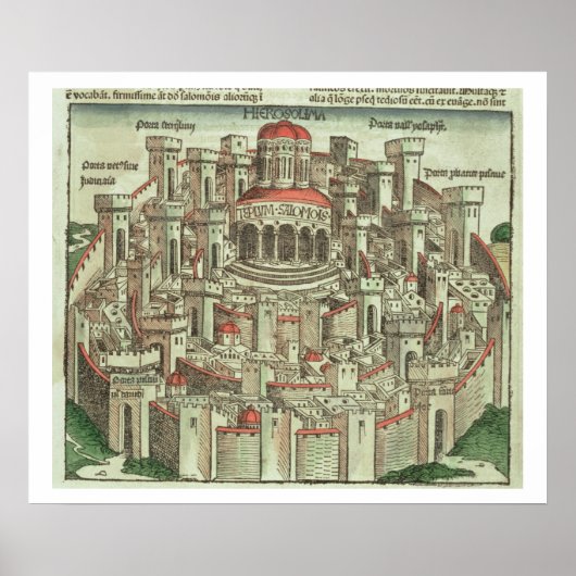 Poster Vue de la ville fortifiée de Jérusalem montrant le (Devant)