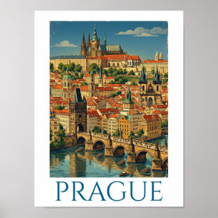 Poster Vue de la ville rétro vintage Prague République tc