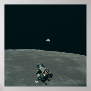 Poster Vue de l'atterrisseur lunaire avec la Lune et la T