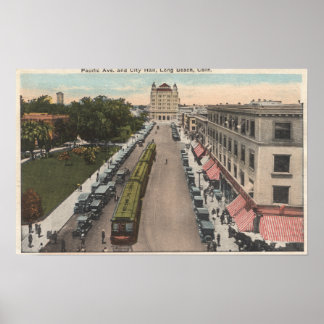Poster Vue de l'avenue Pacific et de l'hôtel de ville