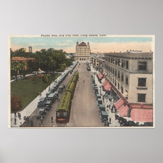 Poster Vue de l'avenue Pacific et de l'hôtel de ville (Devant)