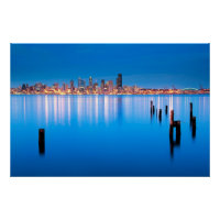 Vue de l'heure bleue sur le centre-ville de Seattl