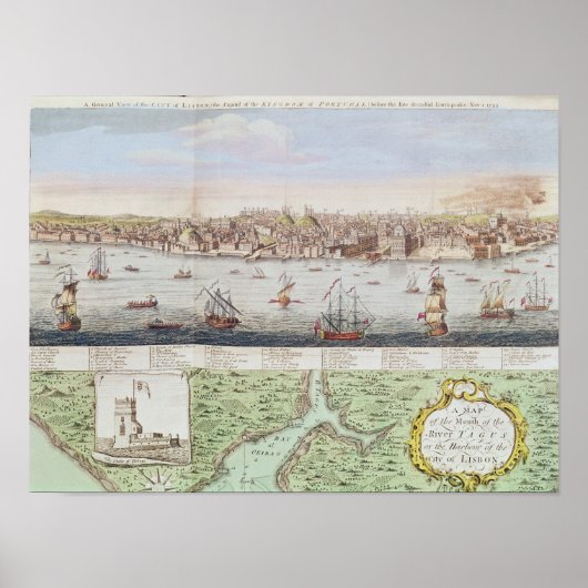 Poster Vue de Lisbonne, 1755 (Devant)