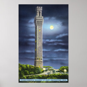 Poster Vue de mémorial de pèlerin la nuit
