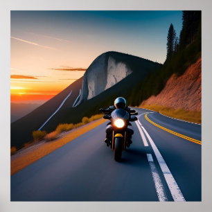 Poster Vue de moto de montagne pour les amoureux de voyag