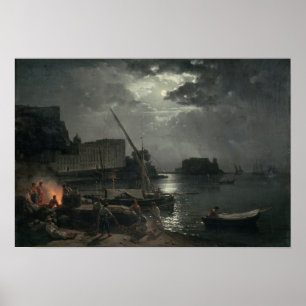 Poster Vue de Naples au clair de lune, 1829