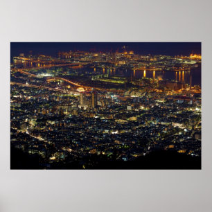Poster Vue de nuit d'île et de Higashinada-ku de Rokkō