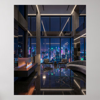 Poster Vue de penthouse futuriste de luxe