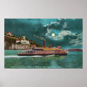 Poster Vue de phare d'île de Yerba Buena la nuit