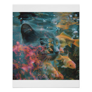 Poster Vue de poisson rouge sous l'eau à travers l'œil de