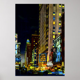 Poster Vue de rue de Chicago l'Illinois la nuit