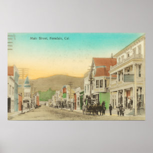 Poster Vue de rue principale, chariot de cheval