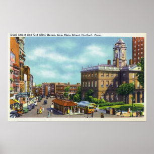 Poster Vue de rue principale de State Street & Old State