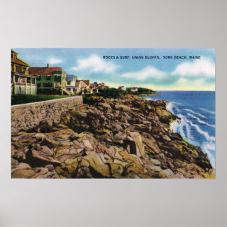 Poster Vue de Union Bluffs Rocks et Surf à York