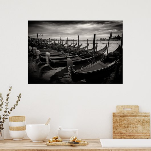 Poster Vue de Venise Tradicique Noir et Blanc (Cuisine)