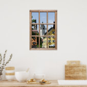 Poster Vue de ville européenne depuis une fenêtre (Cuisine)