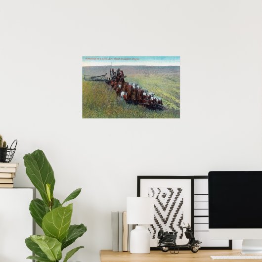 Poster Vue des fermiers récoltant avec un énorme cheval (Bureau à domicile)