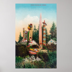 Poster Vue des tombes et des totempoles indiens