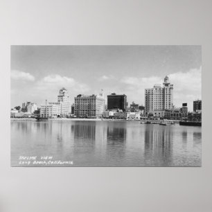 Poster Vue d'horizon de ville de Long Beach, la