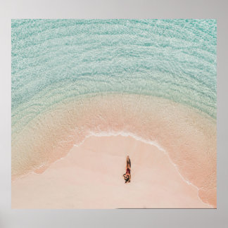 Poster Vue Drone, Vacances Plage Rose.