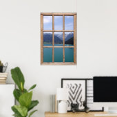 Poster Vue du lac Alpin depuis une fenêtre (Bureau à domicile)